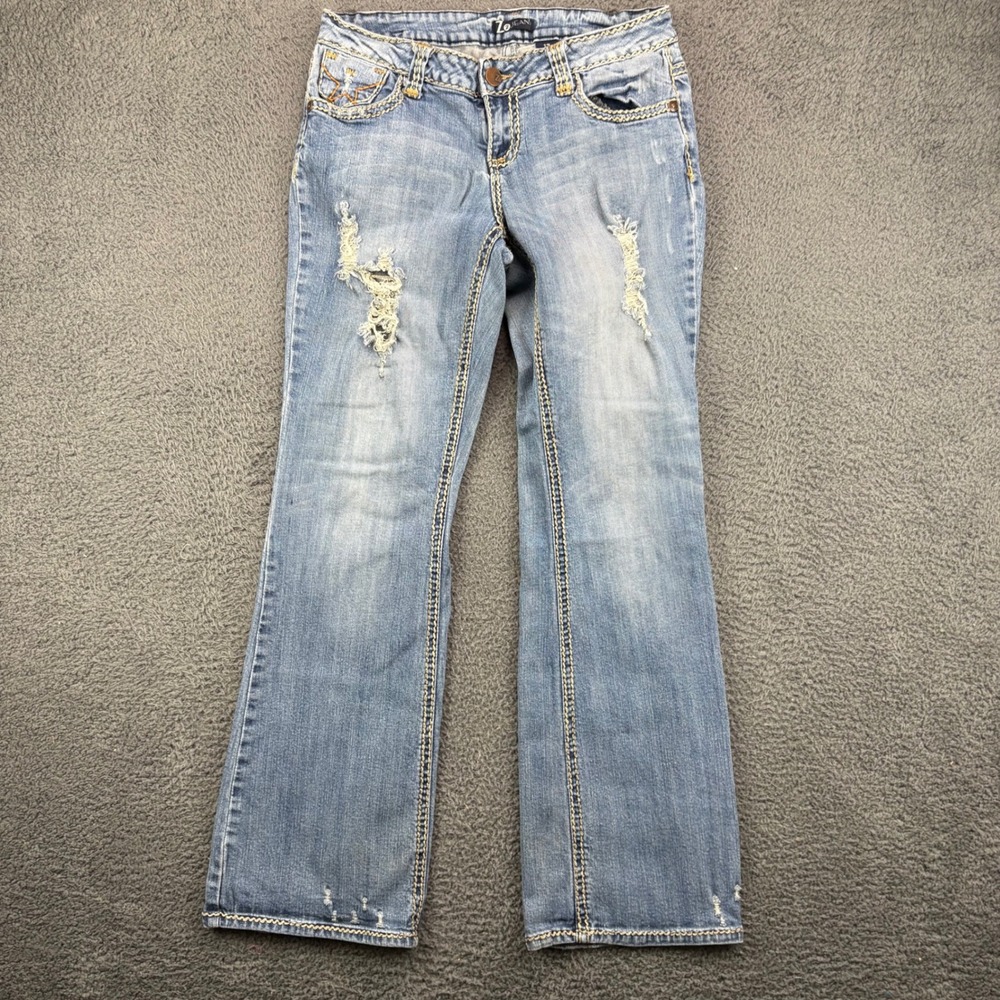 L2 Jeans Womens Size‎ 13 Blue Distressed Thick Stitch Star Back Pocket Flare